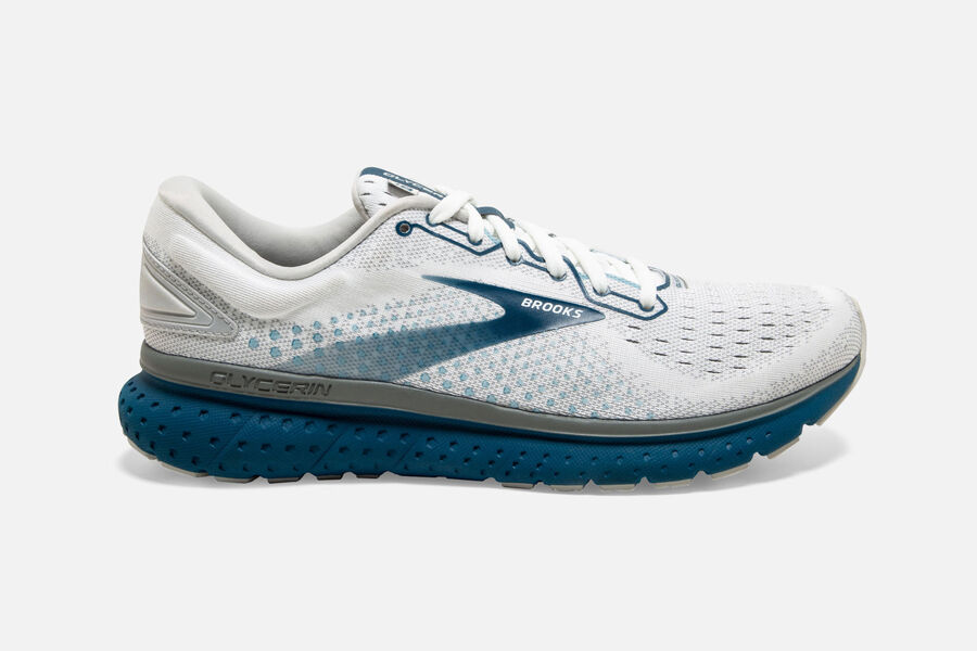 Brooks Glycerin 18 Road Running Shoes Mens - White/Blue - KSIWZ-6127